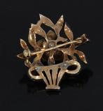 Giardinetti antieke diamanten 14k gouden broche zilver uniek, Verzenden, Goud, Broche, Met edelsteen