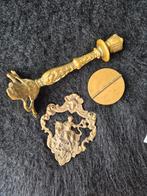 Antieke kandelaar, klok ornament & as bakje, Ophalen of Verzenden, Koper