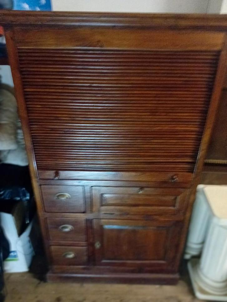 Vintage koloniale houten roldeurkast met laden, Huis en Inrichting, Kasten | Buffetkasten, Gebruikt, 150 tot 200 cm, 50 tot 100 cm
