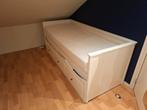 Uitschuifbaar hemnes bed met 2 Auping matrassen, Ophalen, 90 cm, Eenpersoons, Wit
