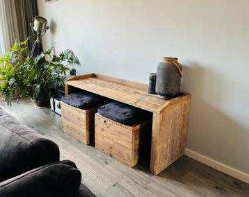 Kinderbureau van Steigerhout met Opbergstoelen – 150x50x63cm beschikbaar voor biedingen