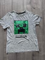 Minecraft tshirt grijs motief omkeerbare pailletten maat 134, Gebruikt, Minecraft, Ophalen of Verzenden, Shirt of Longsleeve