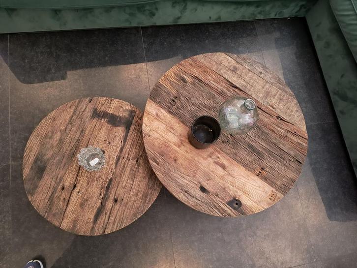 2 mooie ronde salontafeltjes, als nieuw!, Huis en Inrichting, Tafels | Salontafels, Zo goed als nieuw, Minder dan 50 cm, 50 tot 100 cm