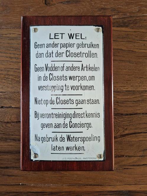 Bolle emaille ' school WC afspraken '  van J.D. Posthumus, Antiek en Kunst, Antiek | Emaille, Verzenden