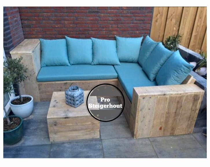 Steigerhout Loungebank Loungeset Tuinbank Tuinset Hoekbank, Tuin en Terras, Tuinsets en Loungesets, Loungeset, Steigerhout, Hocker