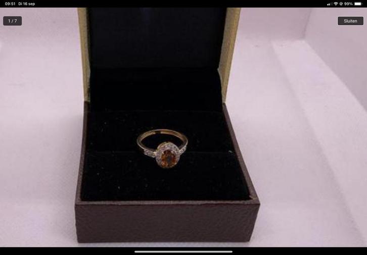 Ring goud met diamanten en citrien, Sieraden, Tassen en Uiterlijk, Ringen, Nieuw, Dame, 17 tot 18, Goud, Ophalen of Verzenden