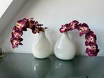 Twee grote witte Fidrio vazen met orchideeën, Ophalen of Verzenden, Minder dan 50 cm, Rood, Glas