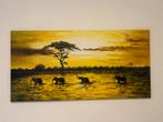 Schilderij/canvas doek: Olifanten bij zonsondergang, Ophalen