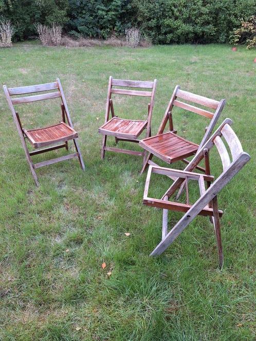 Set antieke beuken klapstoelen, Tuin en Terras, Tuinstoelen, Gebruikt, Hout, Inklapbaar, Stapelbaar, Ophalen