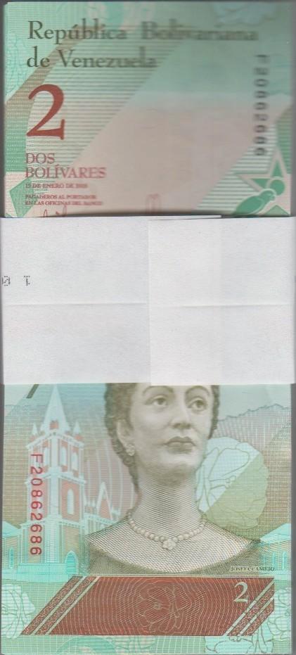 Venezuela Bankbiljet 2 Bolivares 2018 in bundel van 100 UNC, Postzegels en Munten, Bankbiljetten | Amerika, Los biljet, Zuid-Amerika