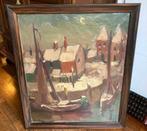 Schilderij haven van Veere bij nacht door Ewoud de Kat 1944, Antiek en Kunst, Ophalen