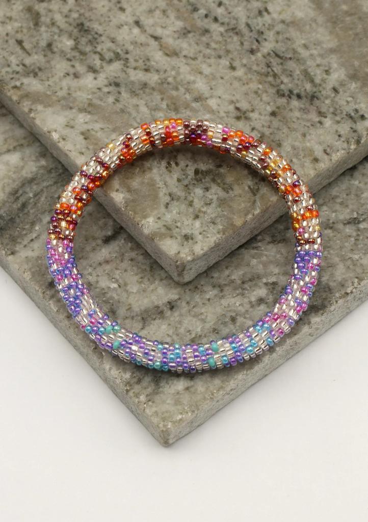 Glaskralen armband - veelkleurig oranje en paars - RB188, Sieraden, Tassen en Uiterlijk, Armbanden, Nieuw, Overige materialen