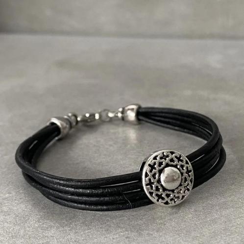 Zwarte leren armband dames, Sieraden, Tassen en Uiterlijk, Armbanden, Nieuw, Leer, Zwart, Verzenden