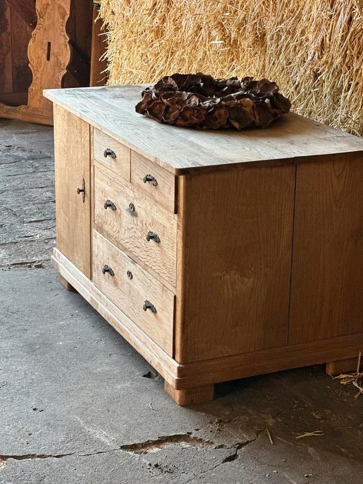 * Antiek stoer sober dressoir commode massief eiken *, Huis en Inrichting, Kasten | Ladekasten, Zo goed als nieuw, Minder dan 100 cm