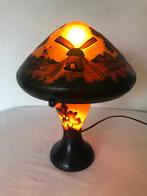 Glazen Schemerlamp Tafellamp Schemer Tafel Lamp Windmolen, Antiek en Kunst, Antiek | Lampen, Ophalen of Verzenden