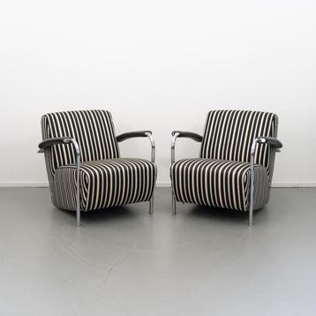 6 Leolux Scylla fauteuils zwart/wit gestreept beschikbaar voor biedingen