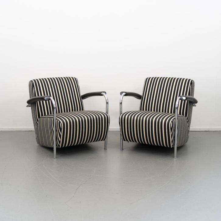 6 Leolux Scylla fauteuils zwart/wit gestreept, Huis en Inrichting, Fauteuils, Zo goed als nieuw, Stof, Ophalen of Verzenden