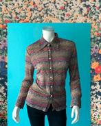 Vintage jaren 70 blouse in bruin met motief maat 36, Kleding | Dames, Blouses en Tunieken, Bruin, Verzenden, Vintage, Maat 36 (S)