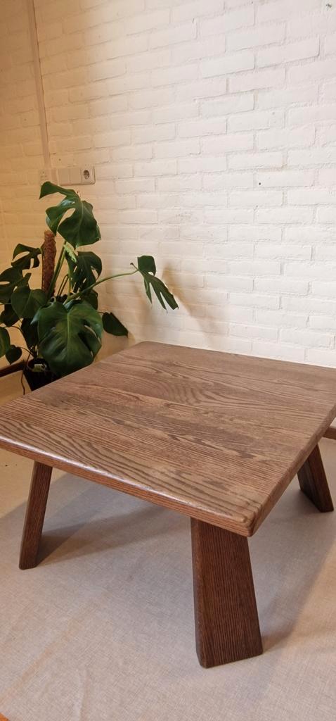 Vintage brutalist salontafel - massief eiken, Huis en Inrichting, Tafels | Salontafels, Gebruikt, Minder dan 50 cm, 50 tot 100 cm