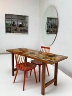 Roger Capron style 70’s custom table/desk ceramic & oak, Ophalen