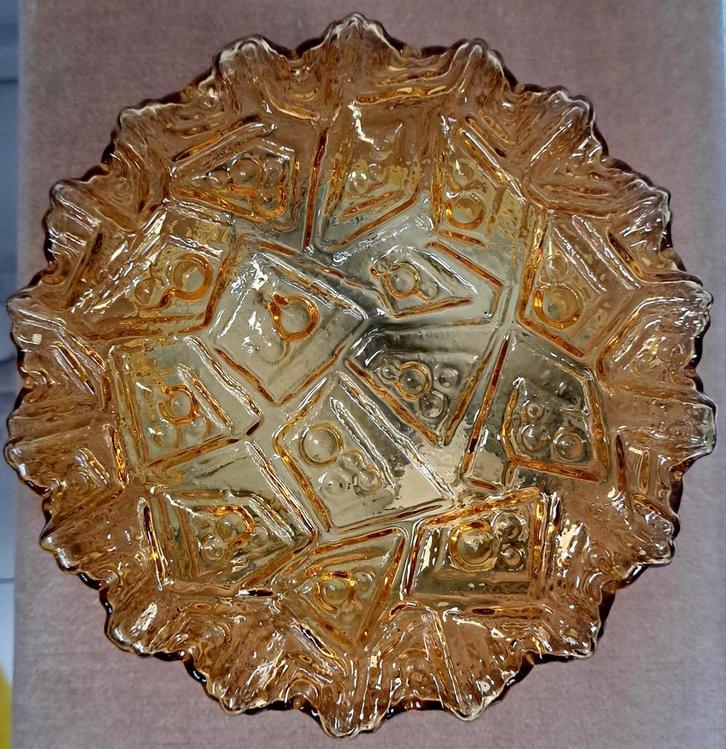 Vintage Amberkleurige Glazen Plafonnière, Antiek en Kunst, Antiek | Glas en Kristal, Ophalen of Verzenden