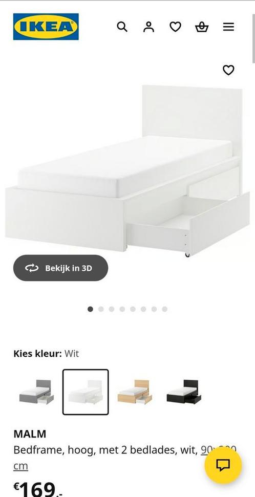 ikea MALM 1-persoonsbed met 2 ruime lades, Huis en Inrichting, Slaapkamer | Bedden, Gebruikt, Eenpersoons, 90 cm, 200 cm, Hout