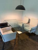Tafel glas met glazen onderstel, eetkamertafel, Ophalen, Industrieel, vintage, 50 tot 100 cm, Vijf personen of meer