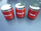 Rood emaille Koffie, Thee en Suiker bussen., Ophalen of Verzenden
