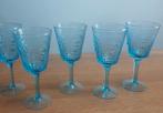 Glazen kan en wijnglazen waterglazen blauw glas, Antiek en Kunst, Antiek | Glas en Kristal, Ophalen
