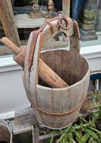 Oude houten pluk emmer inclusief decoratie., Antiek en Kunst, Curiosa en Brocante, Ophalen
