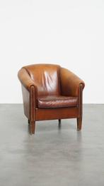 Tijdloze, cognac kleurige schapenleren clubfauteuil, Huis en Inrichting, Fauteuils, Ophalen, Gebruikt, /, Klassiek, Romantisch