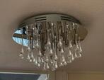 Zilverkleurige plafonnière met glazen pegels 35.5 Ø, Huis en Inrichting, Lampen | Plafondlampen, Zo goed als nieuw, Ophalen