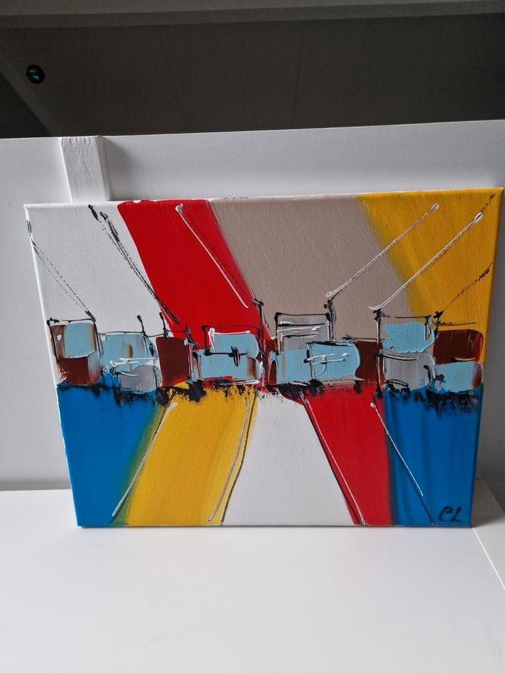 Abstract Schilderij C.M. Leushuis - Uit Balans, Antiek en Kunst, Kunst | Schilderijen | Abstract, Ophalen of Verzenden