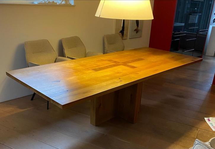 Houten eettafel, Huis en Inrichting, Tafels | Eettafels, Gebruikt, 100 tot 150 cm, 200 cm of meer, Vijf personen of meer, Rechthoekig