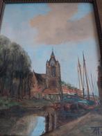 Frits Hubeek (1884-1952) - Haven met zicht op de kerk - 1920, Antiek en Kunst, Kunst | Schilderijen | Klassiek, Ophalen of Verzenden