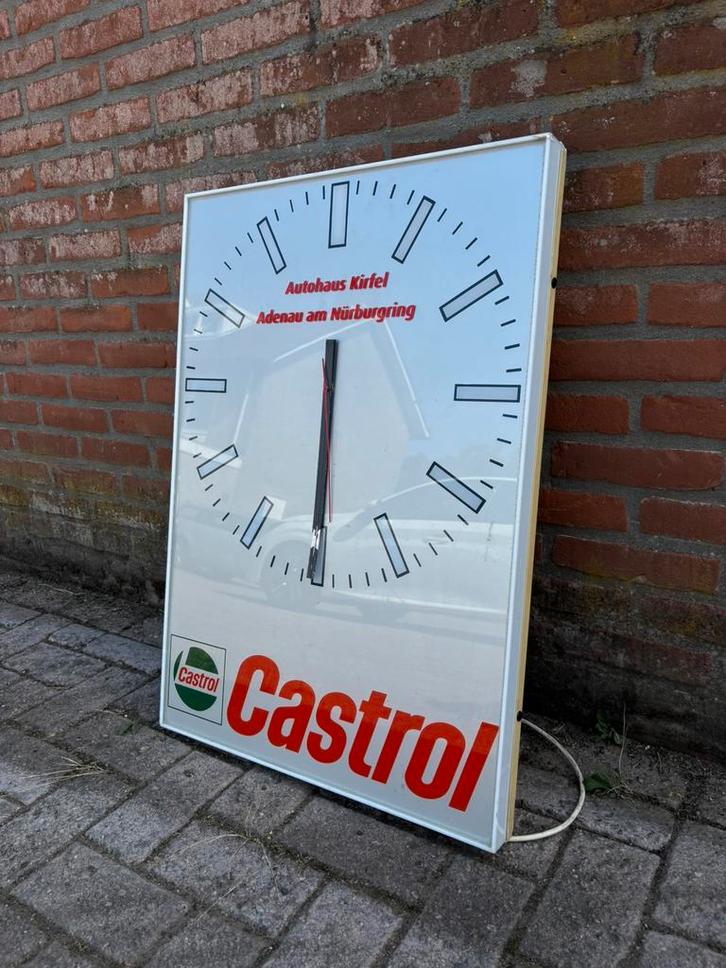 Castrol zeldzame lichtbak klok retro vintage, Verzamelen, Merken en Reclamevoorwerpen, Zo goed als nieuw, Reclamebord, Ophalen of Verzenden