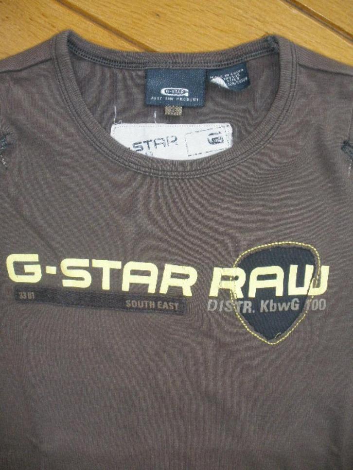 G-STAR t- shirt bruin gele text maat S, Kleding | Heren, T-shirts, Zo goed als nieuw, Bruin, Ophalen of Verzenden