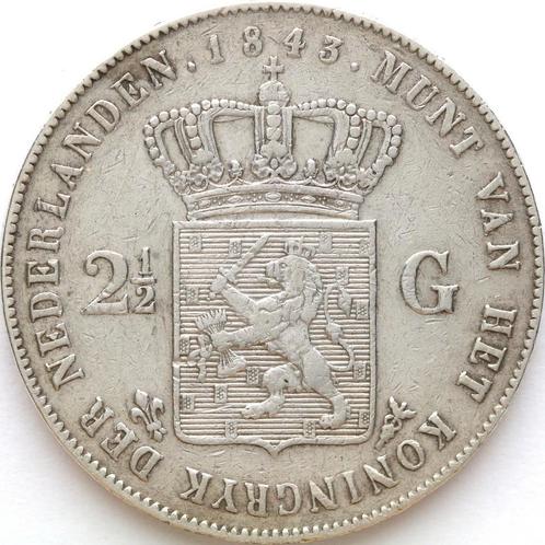 XntriQ-Coins - Zilveren rijksdaalder 1843 - Willem II (02), Postzegels en Munten, Munten | Nederland, Losse munt, 2½ gulden, Koning Willem II