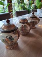 3 Satsuma dekselpotjes met relief, Ophalen of Verzenden
