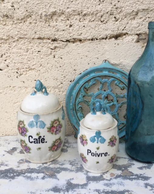 Voorraadpotten café en poivre antiek porselein, Antiek en Kunst, Antiek | Keukenbenodigdheden, Ophalen of Verzenden