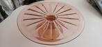 Roze persglas Art Deco taartschaal op voet, Ophalen