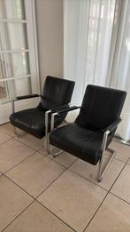 2 heerlijke zwart leren fauteuils, Ophalen, Zo goed als nieuw, 50 tot 75 cm, Leer