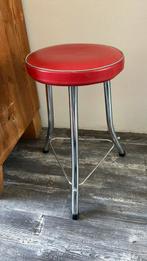 Vintage Brabantia Luxe Kruk 3 poot Rood Skai leer, Ophalen of Verzenden, Gebruikt, IJzer
