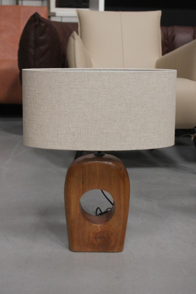 Mooie tafellamp schemerlamp hout & stof ovaal naturel, Huis en Inrichting, Lampen | Tafellampen, Zo goed als nieuw, 50 tot 75 cm