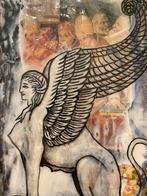Sphinx en Paard - Gemengde Media Kunstwerk 30/30, Ophalen of Verzenden