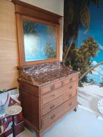 Antieke kast met spiegel en marmeren blad, Ophalen, Gebruikt, 100 tot 150 cm, Glas