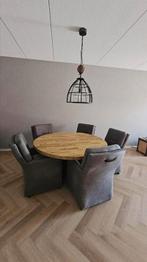 Ronde eettafel 140cm doorsnede van Steelwood met 5 fauteuils, Huis en Inrichting, Tafels | Eettafels, Ophalen, Rond, Zo goed als nieuw