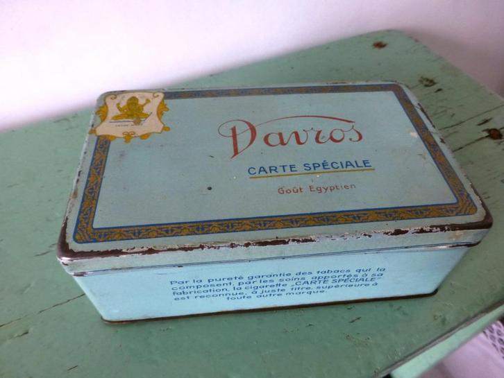 oud DAVROS sigaretten blik / blikken doosje / blikje tabak, Verzamelen, Blikken, Gebruikt, Overige, Ophalen of Verzenden