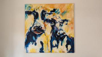 Olieverfschilderij Koeien - Gesigneerd - 120x120cm beschikbaar voor biedingen