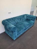 Bank met blauwe velour stof, Ophalen, 250 tot 300 cm, Gebruikt, Driepersoons